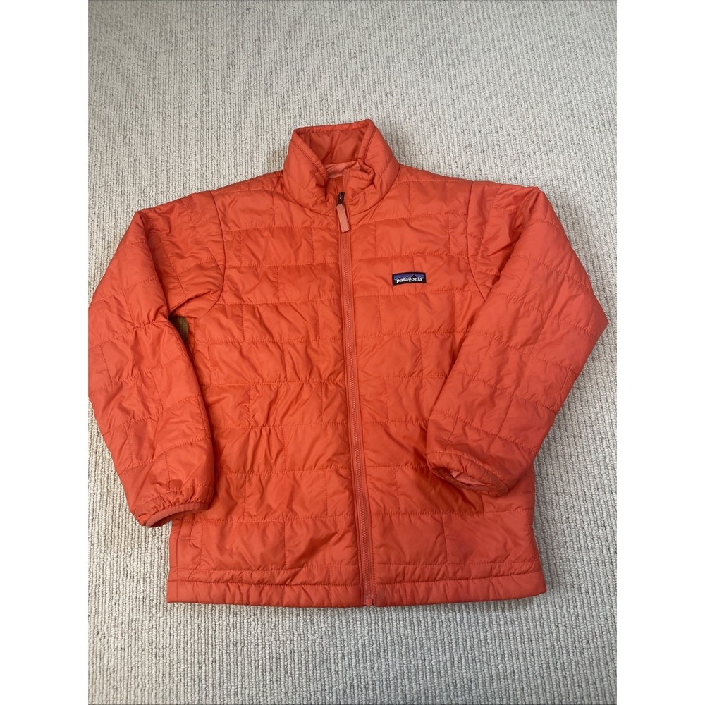 Patagonia Jacket Kids Medium Orange Quilted Full Zip Insulated